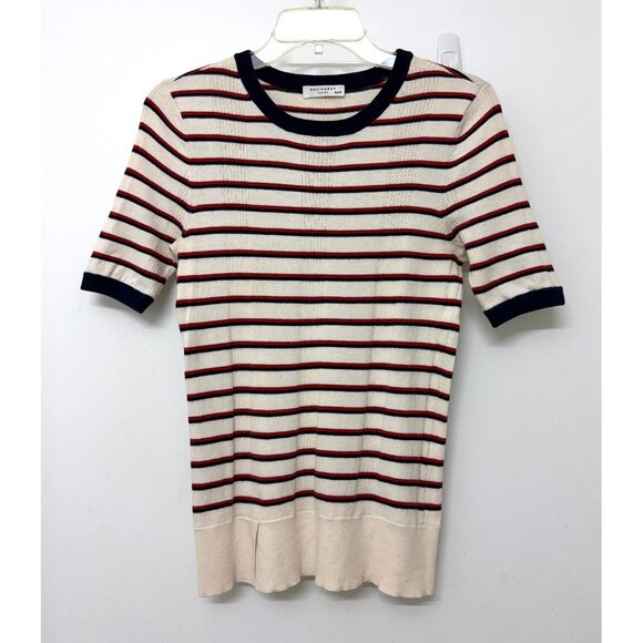 Equipment Brienne Stripe Knit Tee Sweater Top Red White Split Hem Ringer XS - Picture 2 of 15